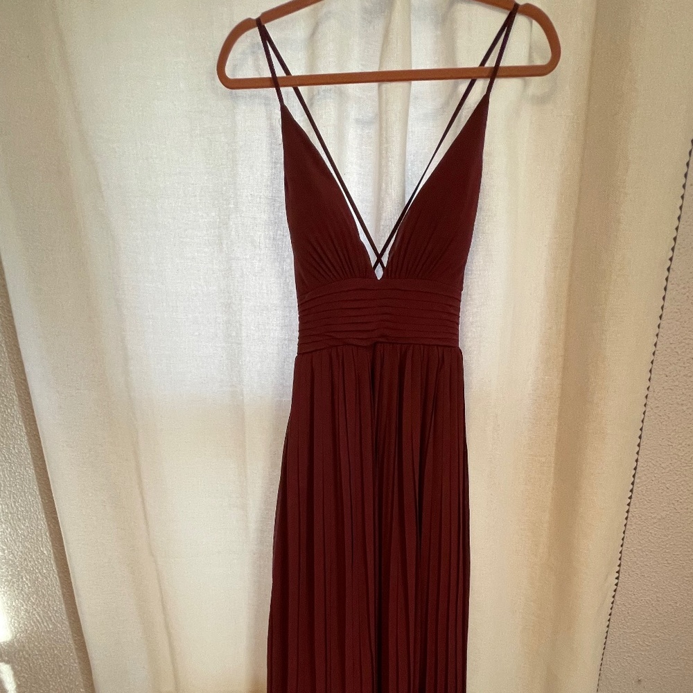 Full length chiffon gown in burgundy